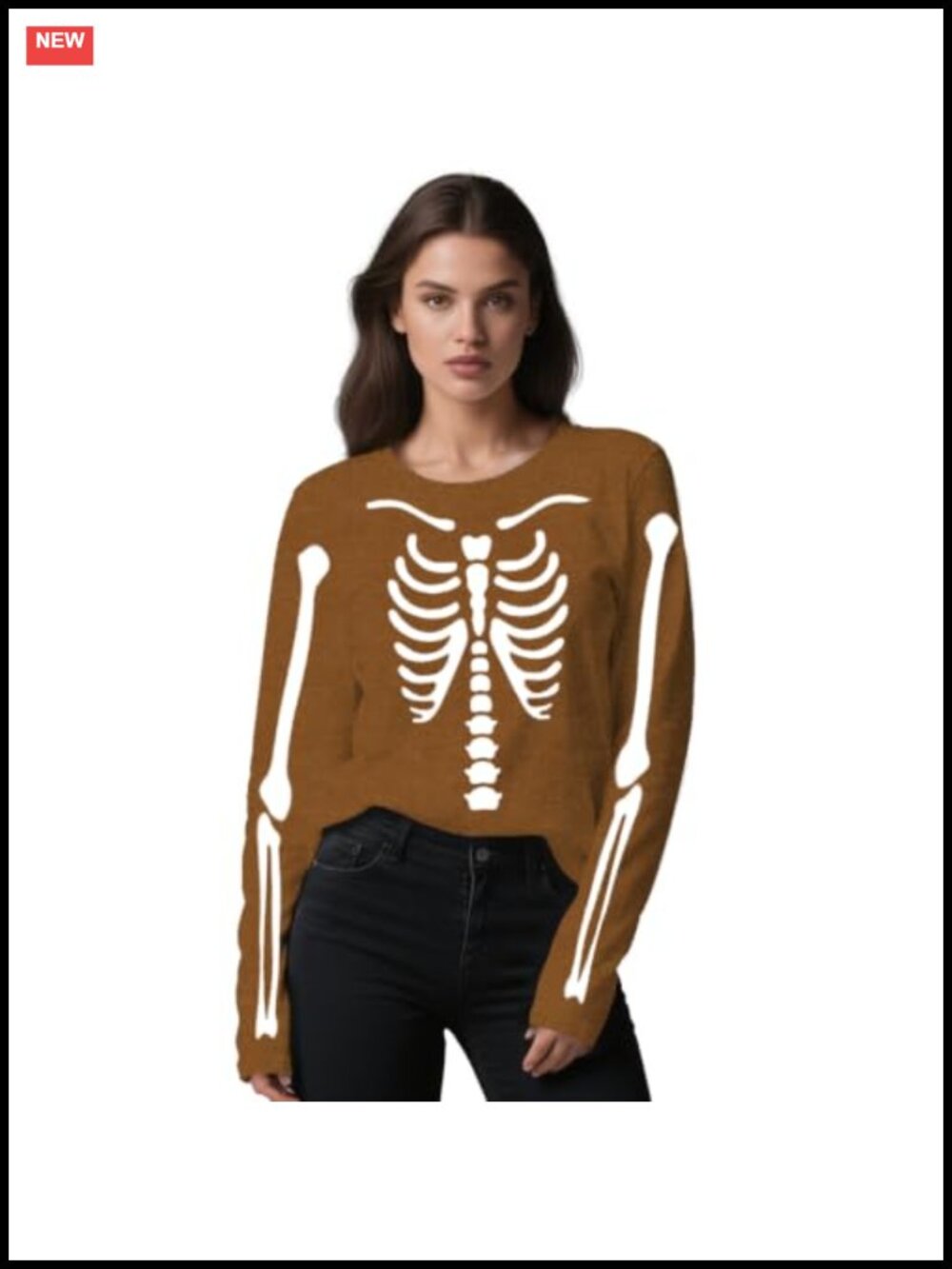 Women's Skeleton Rib Cage Long Sleeve Halloween T-Shirt Crew Neck Pullover